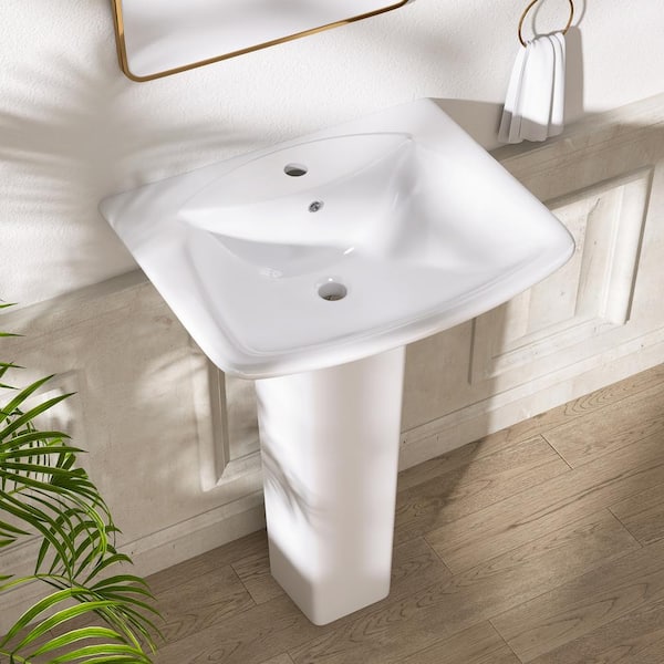 24 in. W x 19 in. D Vitreous China Vessel U Shape Pedestal Combo Bathroom Sink in White with Overflow Drain