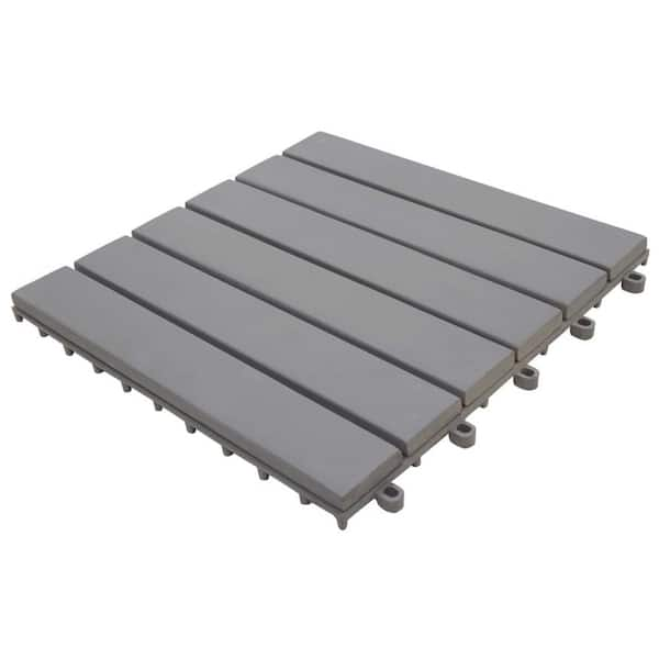 Cisvio 11.8 in. x 11.8 in. Decking Tiles Gray Wash Solid Acacia Wood ...