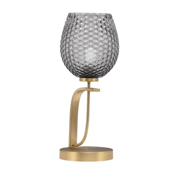 Unbranded Olympia 18.75 in. New Age Brass Piano Desk Lamp with Smoke Textured Glass Shade