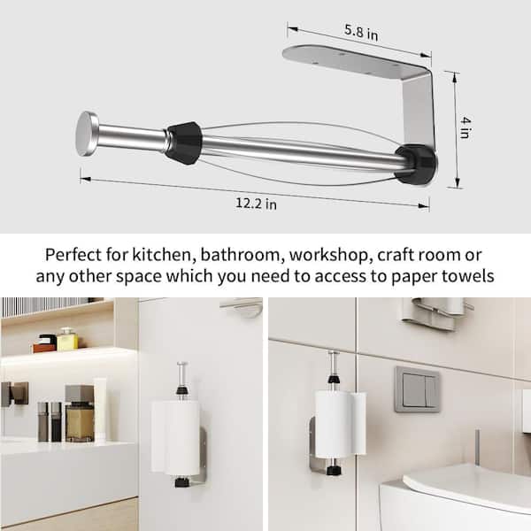 12 in. Sliver Wall Mount Stainless Steel Paper Towel Holder Under Cabinet with Ratchet Mechanism