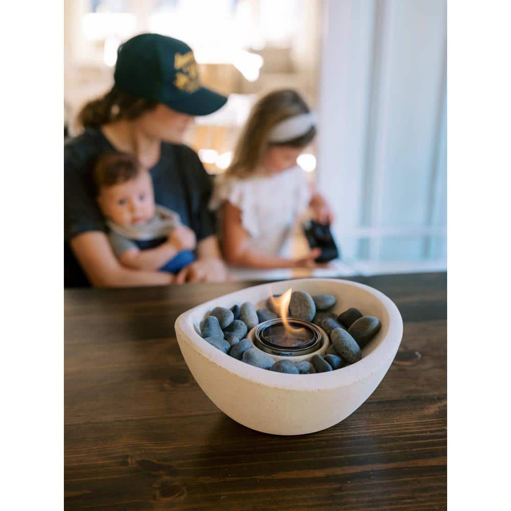 White Concrete Tabletop Gel Fire Pit with StoneCast Finish