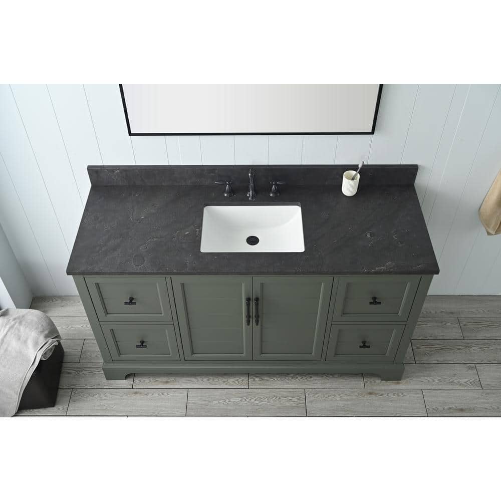 Vintage Green 60" Single Sink Bathroom Vanity with Stone Top