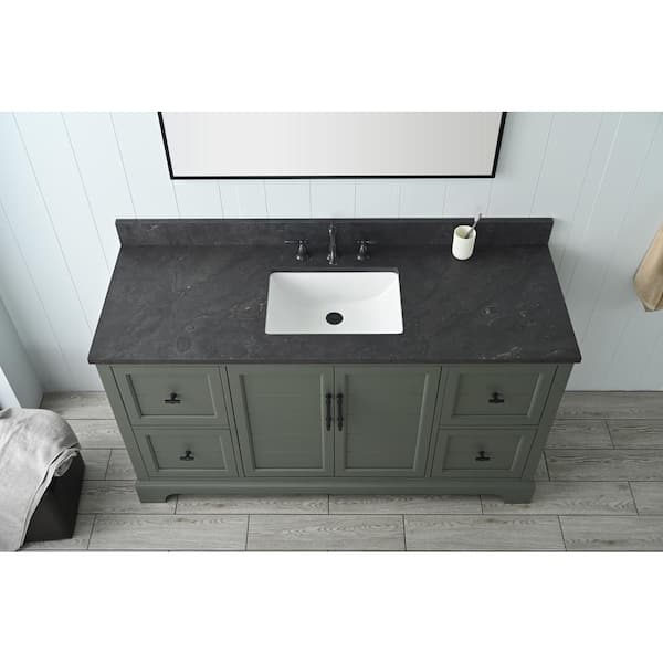 Vanity Art Laval 60 in. W x 22 in. D x 34 in. H Single Sink Freestanding Bathroom Vanity in Vintage Green with Stone Top in Black