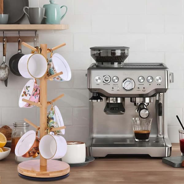 8-Hook Bamboo Mug Tree with 360° Rotating Design for Counter and Coffee Bar