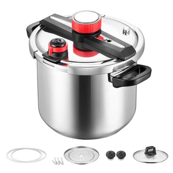 12 qt. Pressure Cooker Stainless Steel Tempered Glass Lid, 3 Pressures Settings, Pressures Canner with Steaming Rack