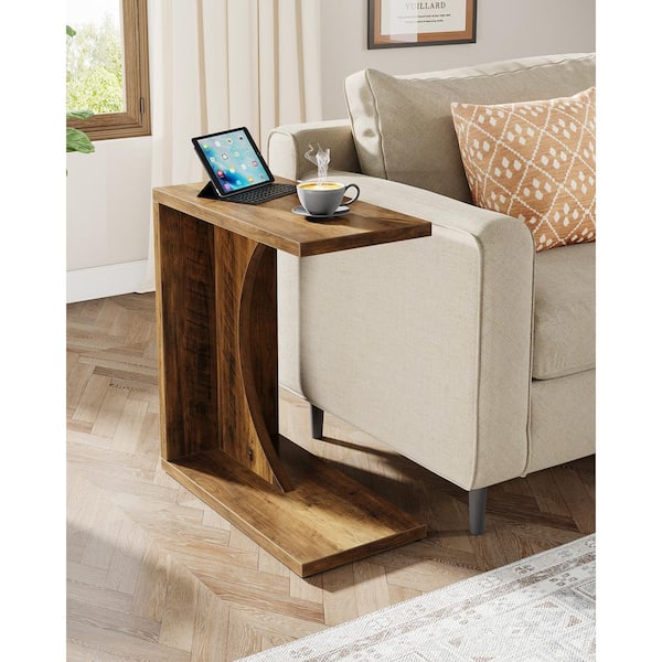 Kerlin 23.62 in. Rustic Brown C-Shaped Wood End Table for Small Space, Sofa Side Table Couch Table for Home Office