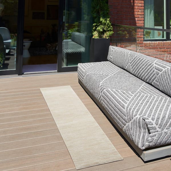 Essentials 2 ft. x 8 ft. Ivory Beige Kitchen Runner Solid Contemporary Indoor/Outdoor Patio Area Rug