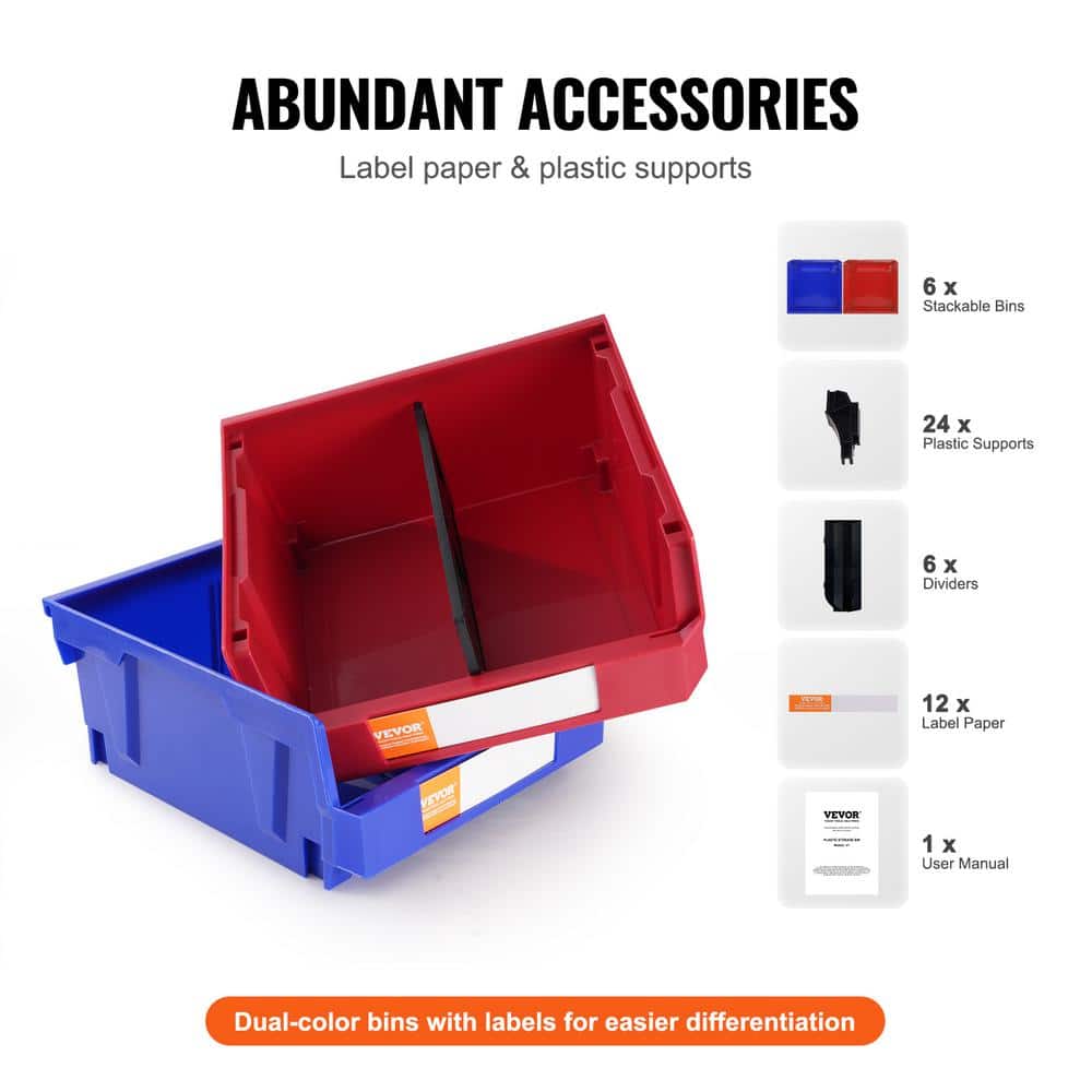 Stackable Blue and Red Plastic Storage Bins Set