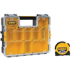 10-Compartment Deep Pro Small Parts Organizer with 16 ft. Tape Measure