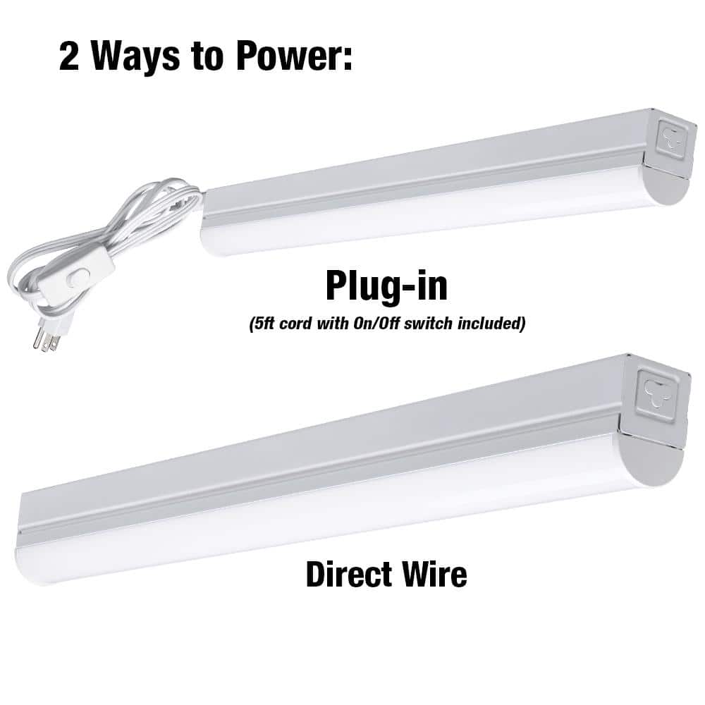Commercial Electric 2 ft LED Workshop Ceiling Light Plug-In or Hardwire 900 Lumens with Power & Linking Cord 4000K Bright White 54263141 - The Home Depot