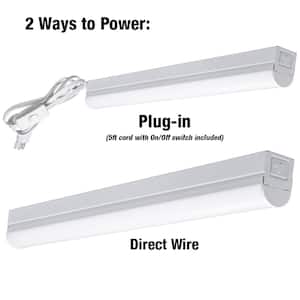 2 ft LED Garage Workshop Ceiling Strip Light Plug-In or Hardwire 900 Lumens with Power & Linking Cord 4000K Bright White