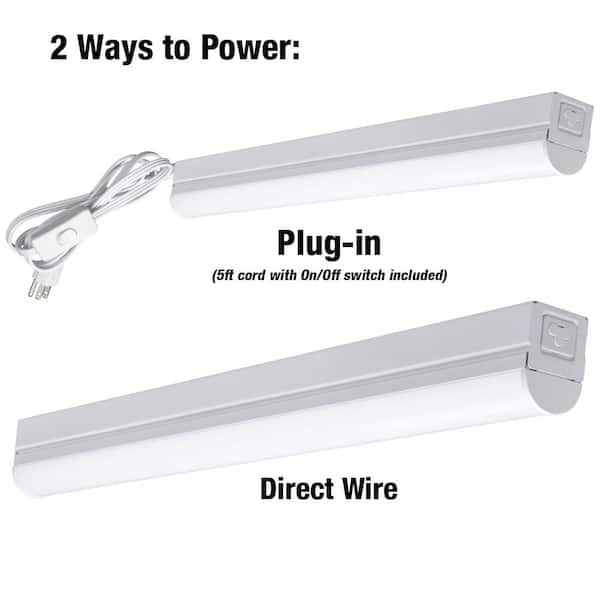 Commercial Electric 2 ft LED Garage Workshop Ceiling Strip Light Plug-In or Hardwire 900 Lumens with Power & Linking Cord 4000K Bright White