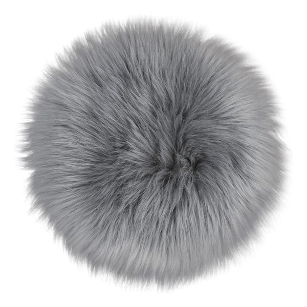 Latepis Sheepskin Faux Furry Grey 6 ft. x 6 ft. Cozy Round Rugs Area Rug