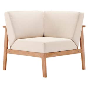 Sedona Eucalyptus Wood Corner Outdoor Sectional Chair in Natural with Taupe Cushions
