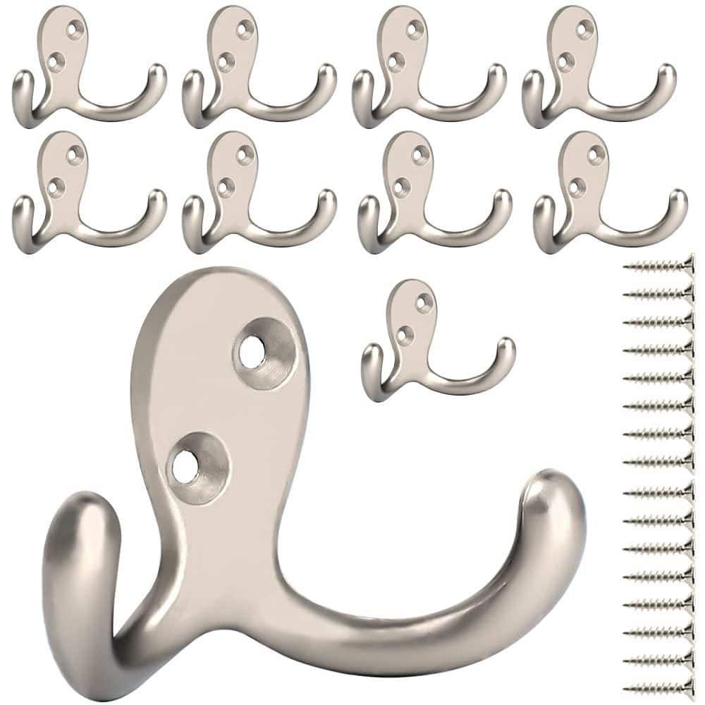 10-Pack Double Prong Robe Hook Set in Silvery, Wall Mounted Coat Hooks with Screws for Bathroom and Closet price history on PriceWatchPro