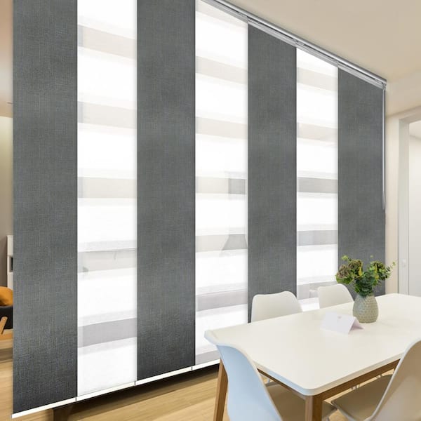 Metallic Gleam 110 in. - 153 in. W x 94 in. L Adjustable 7- Panel Satin Nickel Single Rail Panel Track, 23.5 in. Slates