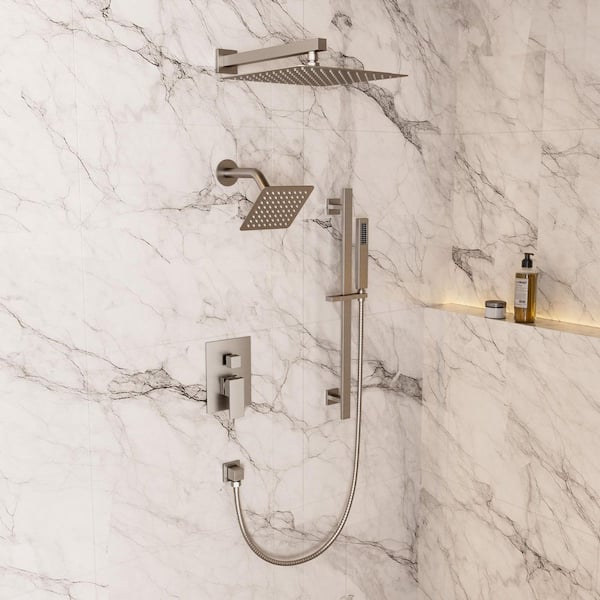 Crozet 3-Spray 10 in. Wall Mount Dual Fixed and Handheld Shower Head Shower Faucet Hand Shower 2.5 GPM in Brushed Nickel