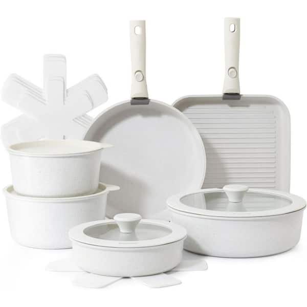 17 Piece Pots and Pans Set, Nonstick Detachable Handle Cookware Set, Induction Kitchen Cookware Set (White)