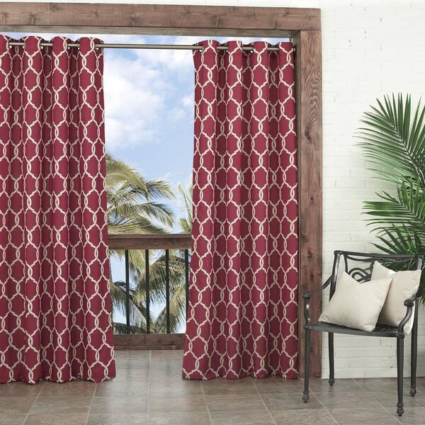 null Semi-Opaque Totten Key Trellis Chili Polyester Grommet Curtain - 52 in. W x 95 in. L