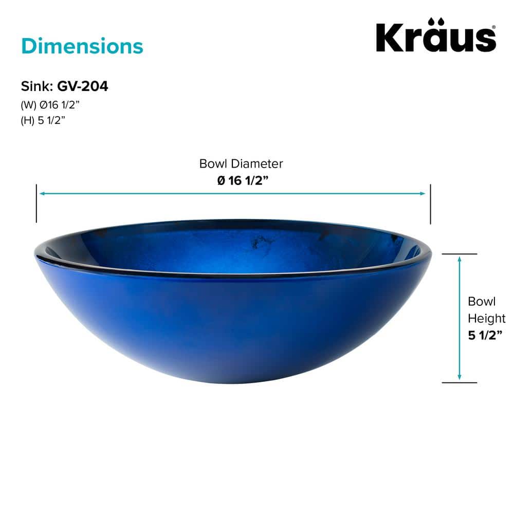17'' Blue Glass Round Vessel Bathroom Sink