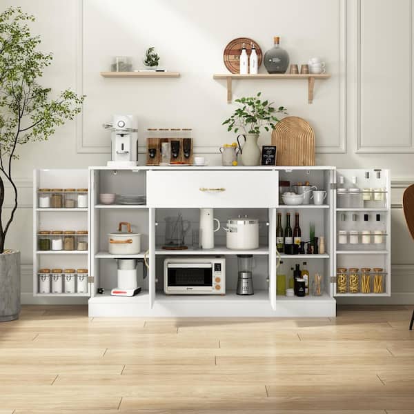 Gertruda White Wood Buffet 55.1 in. W Sideboard Cabinet with 4 Doors and 1 Drawer