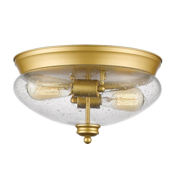 Unbranded 13.25 in. 3-Light Satin Gold Flush Mount with Clear Seedy Shade