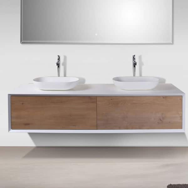 Fiona 72 in. W x 21 in. W x 15.7 in. H Double Bath Vanity in White with White Solid Surface Top