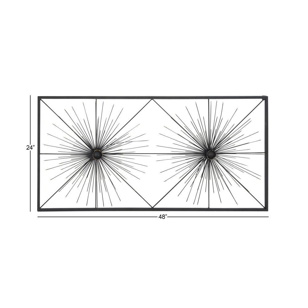 Black Iron Starburst Wall Sculpture with Frame, 24" x 48"