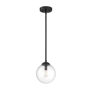8 in. W x 8.75 in. H 1-Light Matte Black Mini Pendant Light with Clear Glass Orb Shade