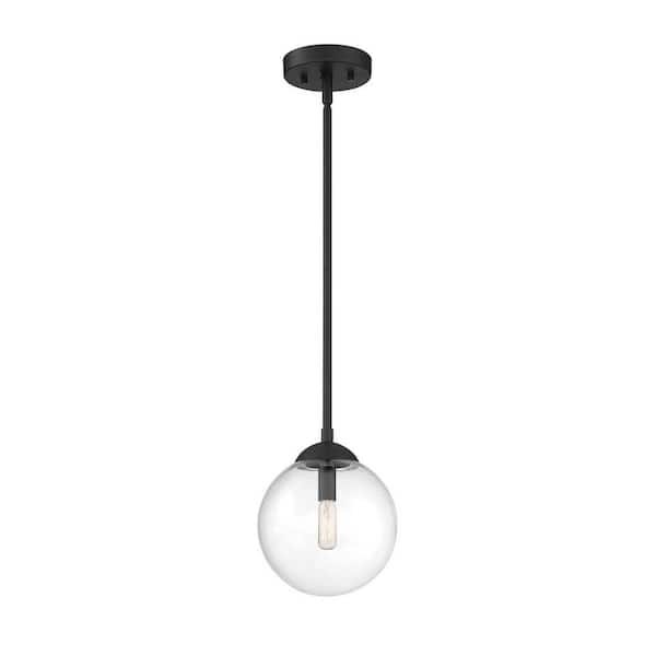 TUXEDO PARK LIGHTING 8 in. W x 8.75 in. H 1-Light Matte Black Mini Pendant Light with Clear Glass Orb Shade