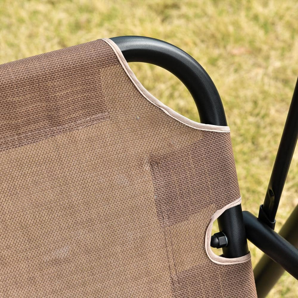 Brown Steel Frame 2-Seater Patio Swing Chair with Adjustable Canopy