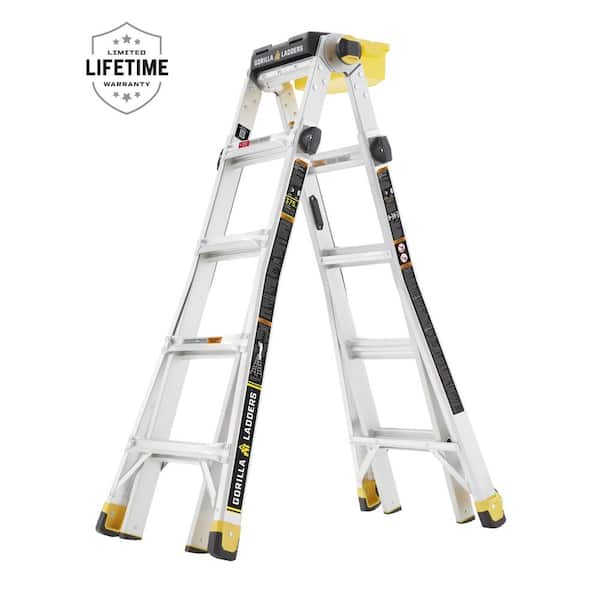 Gorilla Ladders 19 ft. Reach MPXT Aluminum Multi-Position Ladder with Project Top and Bucket, 375 lbs. Load Capacity