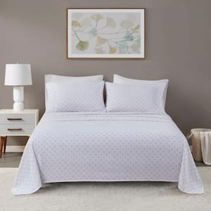 Oversized Cotton Flannel 4-Piece Grey Petals California King Sheet Set