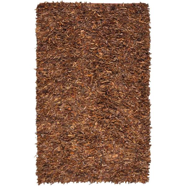 SAFAVIEH Leather Shag Saddle Doormat 3 ft. x 5 ft. Solid Speckled Area Rug