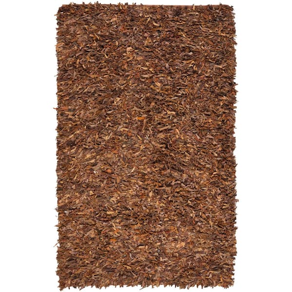 SAFAVIEH Leather Shag Saddle 6 ft. x 9 ft. Solid Speckled Area Rug