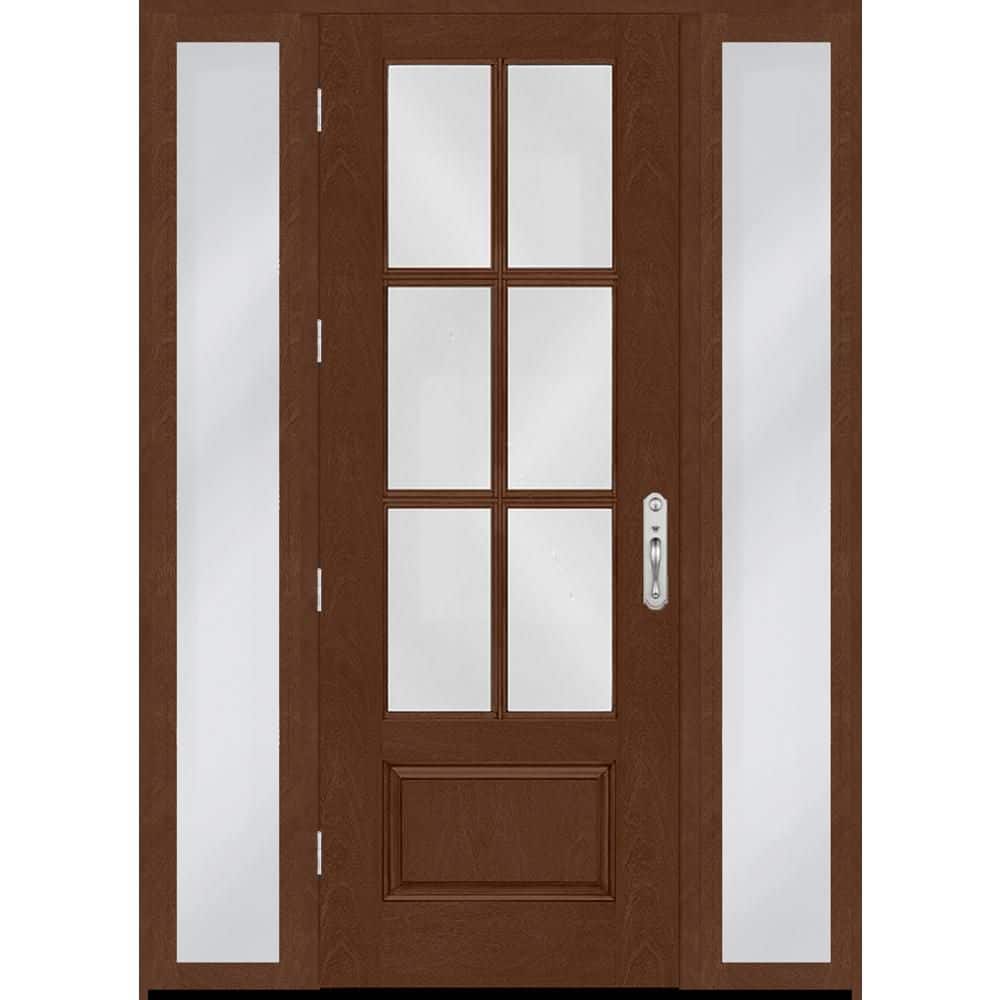 Regency 68 in. x 96 in. 3/4-6Lite Clear Glass RHOS Chestnut Fiberglass Prehung Front Door w/Dbl 14in.SL w NKL Lockset price history on PriceWatchPro