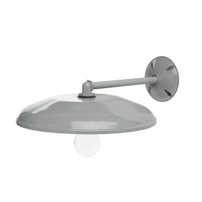 Farmers 1-Light Gray Outdoor Wall Mount Barn Light Sconce with 12 in. Reflector and Mounting Arm