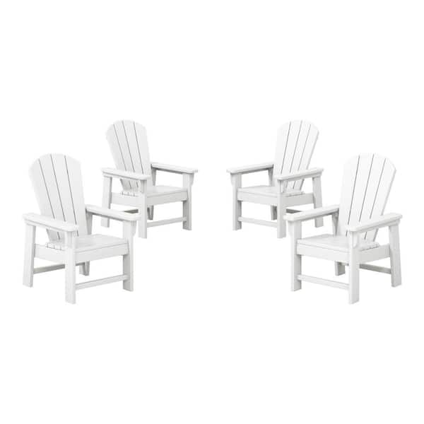 Children's Laguna Set-4 Outdoor Patio All Weather Fade Resistant Kids Poly Plastic Adirondack Chairs in White