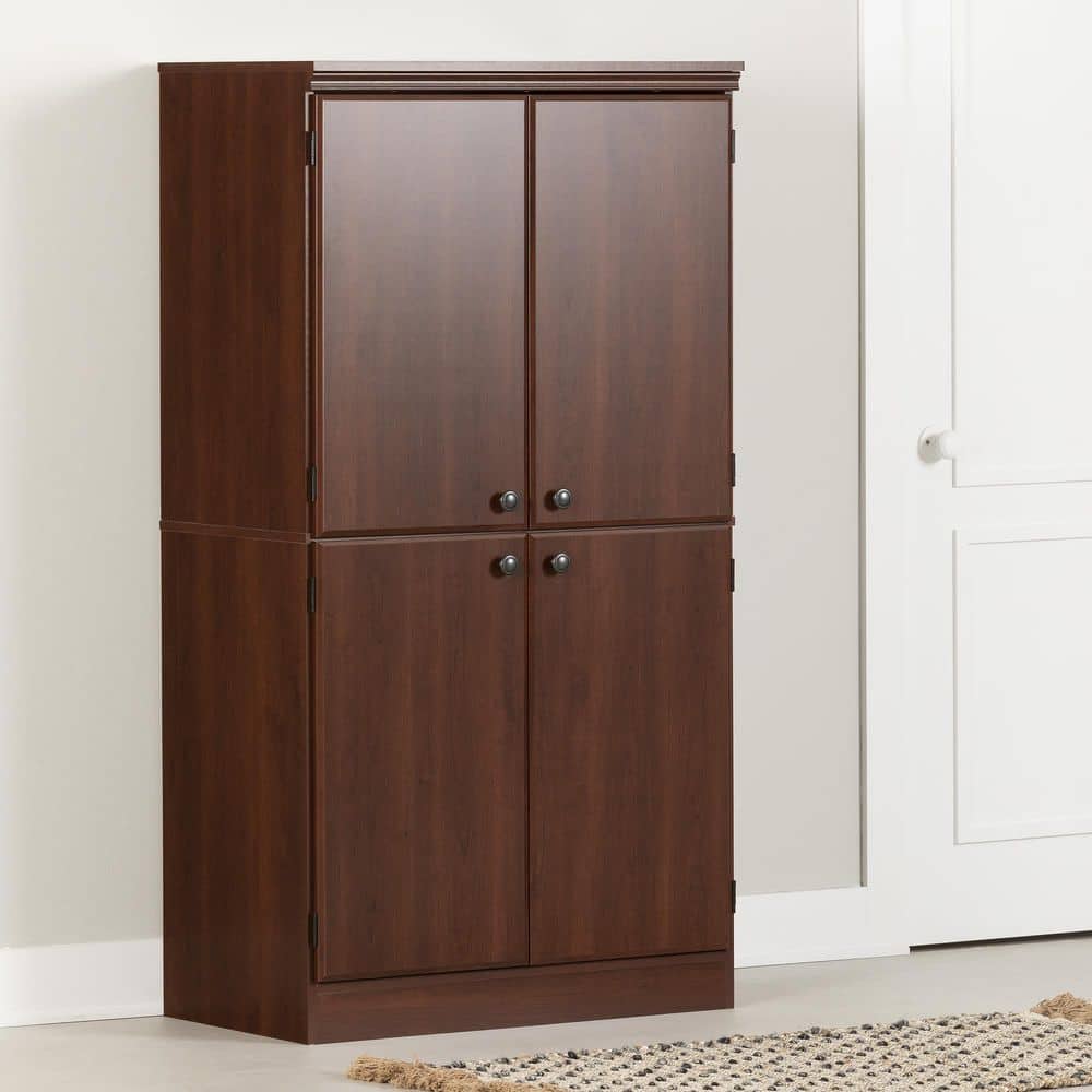 Royal Cherry 4-Door Adjustable Storage Cabinet with Black Metal Handles