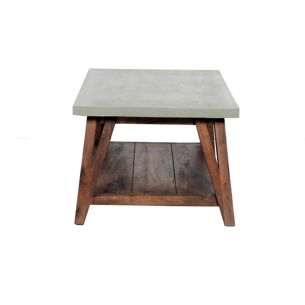 Brookside Light Brown Wood Coffee Table with Concrete Top