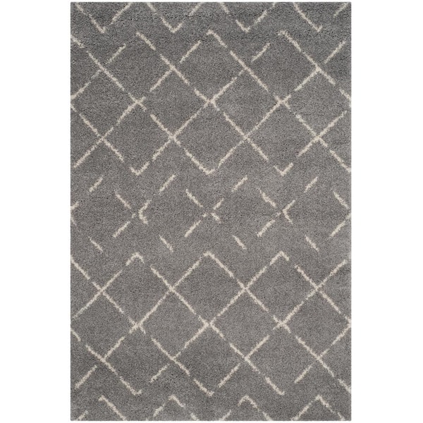 SAFAVIEH Arizona Shag Gray/Ivory 4 ft. x 6 ft. Diamond Geometric Area Rug