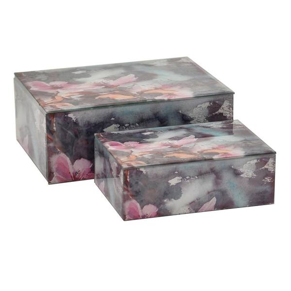 THREE HANDS 4 in. Glass Box in Blue (Set of 2)