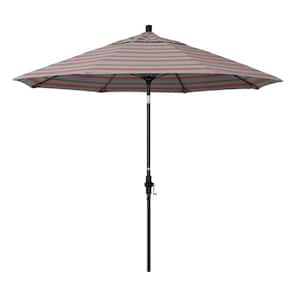 9 ft. Matted Black Aluminum Collar Tilt Crank Lift Market Patio Umbrella in Gateway Blush Sunbrella