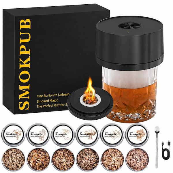 Electric Whiskey Smoker Kit Rechargeable Cocktail Smoker with 6 Wood Chips Flameless Heating System