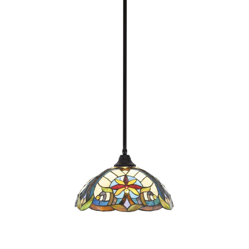 Sparta 100-Watt 1-Light Espresso Stem Pendant Light with Earth Star Art ...