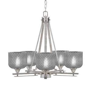 Ontario 23.25 in. 5-Light Aged Silver Geometric Chandelier for Dinning Room with Smoke Shades No Bulbs Included