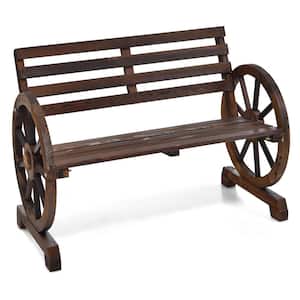 Outsunny Wooden Wagon Wheel Bench, Rustic Outdoor Patio Furniture, 2-Person  Seat Bench for Backyard, Patio, Garden, 41.5 x 23.25 x 29.5, Brown