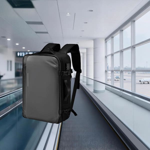 Vacuum Travel Backpack, 65l, Expandable Seal Compression w/ Pump, Lock, Airback Vacpack, Carry-On Suitcase Luggage, Gray