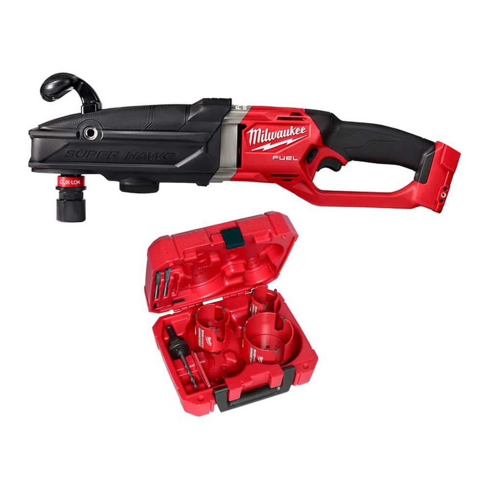 Milwaukee M18 FUEL 18-Volt Li-Ion Brushless Cordless GEN 2 SUPER HAWG 7/16 in. Right Angle Drill with Carbide Hole Saw Kit (7pc) -  2811-20-49-56