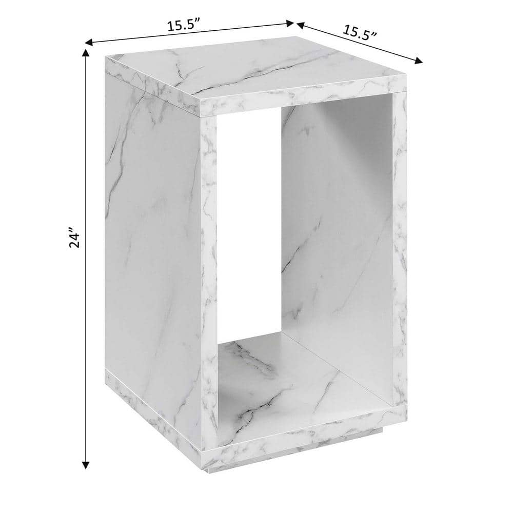 Northfield Admiral 16" White Faux Marble & Wood End Table with Shelf